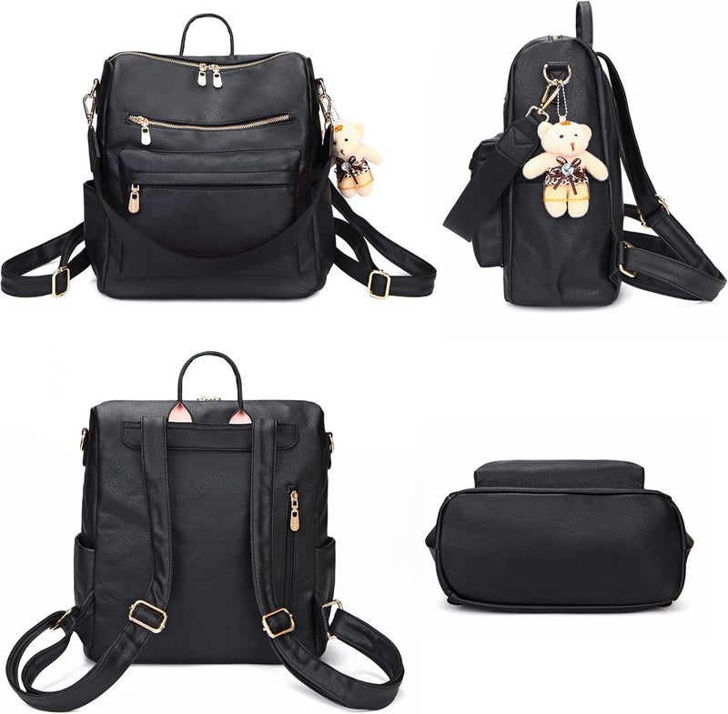 Soperwillton Women Backpack Purse Multipurpose Design Handbags Shoulder Bag PU Leather Travel bag Backpack Set 2pcs - Image 2